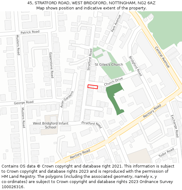 45, STRATFORD ROAD, WEST BRIDGFORD, NOTTINGHAM, NG2 6AZ: Location map and indicative extent of plot