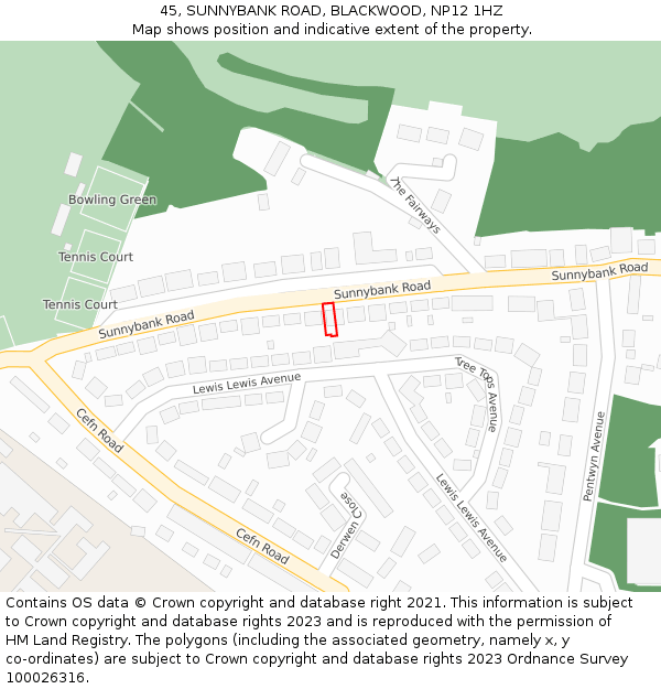 45, SUNNYBANK ROAD, BLACKWOOD, NP12 1HZ: Location map and indicative extent of plot