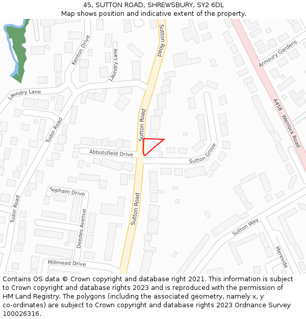 45, SUTTON ROAD, SHREWSBURY, SY2 6DL: Location map and indicative extent of plot