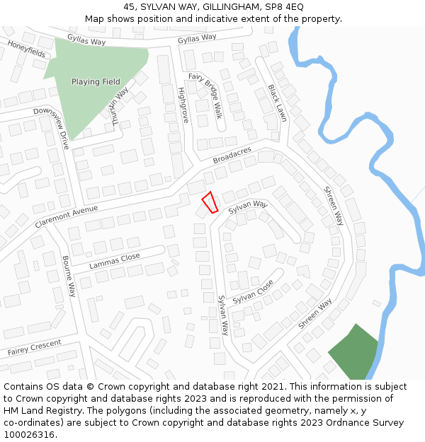 45, SYLVAN WAY, GILLINGHAM, SP8 4EQ: Location map and indicative extent of plot