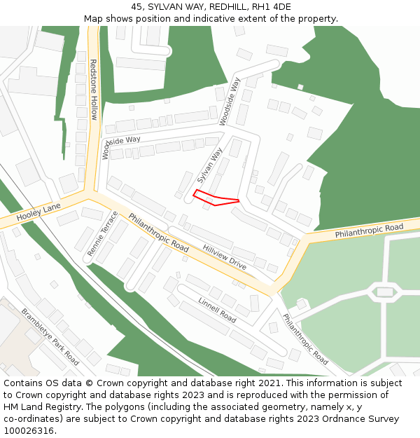 45, SYLVAN WAY, REDHILL, RH1 4DE: Location map and indicative extent of plot