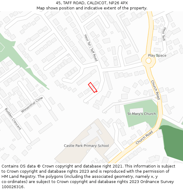 45, TAFF ROAD, CALDICOT, NP26 4PX: Location map and indicative extent of plot