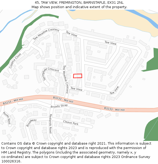 45, TAW VIEW, FREMINGTON, BARNSTAPLE, EX31 2NL: Location map and indicative extent of plot