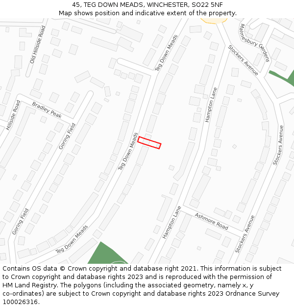 45, TEG DOWN MEADS, WINCHESTER, SO22 5NF: Location map and indicative extent of plot