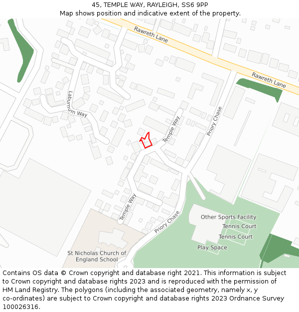 45, TEMPLE WAY, RAYLEIGH, SS6 9PP: Location map and indicative extent of plot