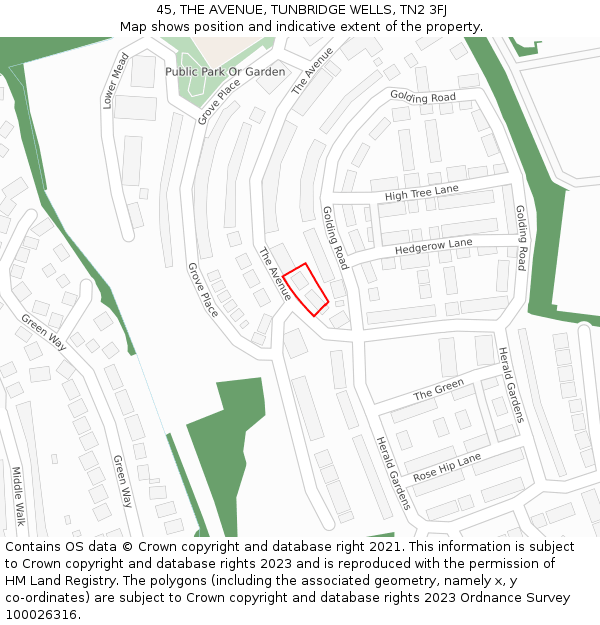 45, THE AVENUE, TUNBRIDGE WELLS, TN2 3FJ: Location map and indicative extent of plot