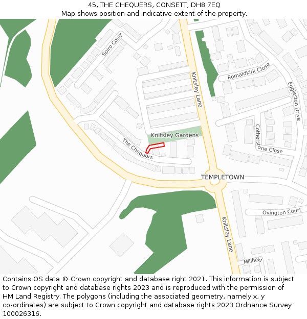 45, THE CHEQUERS, CONSETT, DH8 7EQ: Location map and indicative extent of plot