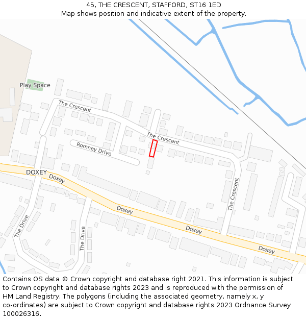 45, THE CRESCENT, STAFFORD, ST16 1ED: Location map and indicative extent of plot