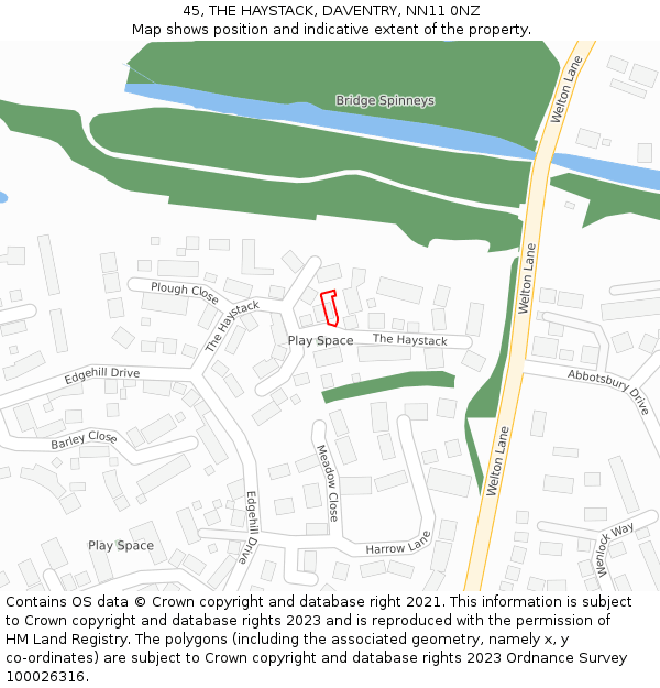 45, THE HAYSTACK, DAVENTRY, NN11 0NZ: Location map and indicative extent of plot