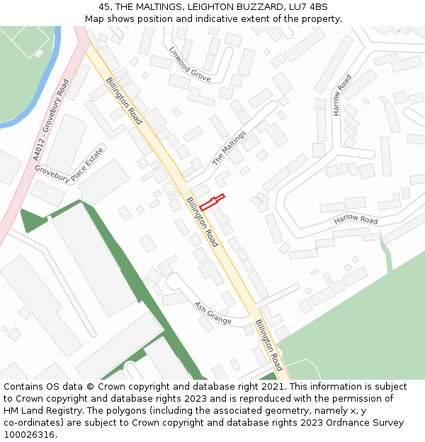 45, THE MALTINGS, LEIGHTON BUZZARD, LU7 4BS: Location map and indicative extent of plot