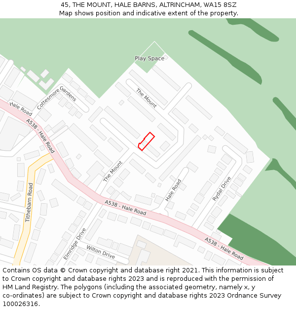 45, THE MOUNT, HALE BARNS, ALTRINCHAM, WA15 8SZ: Location map and indicative extent of plot