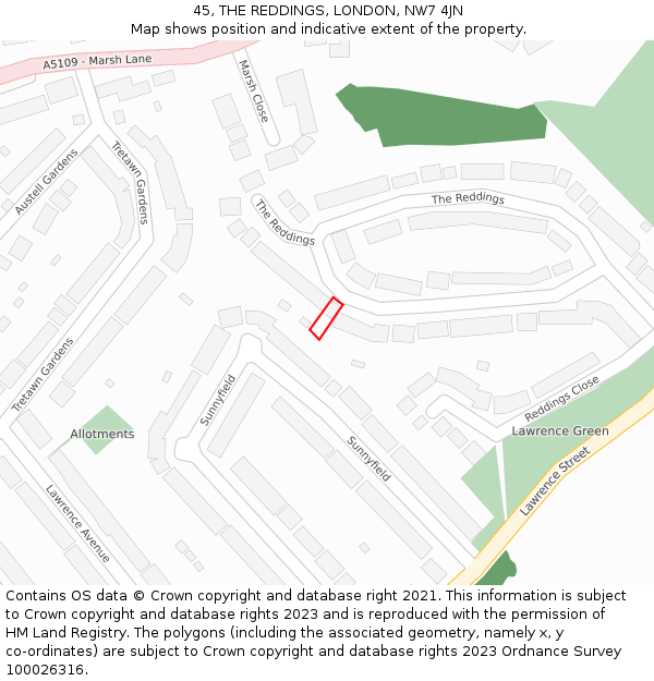 45, THE REDDINGS, LONDON, NW7 4JN: Location map and indicative extent of plot
