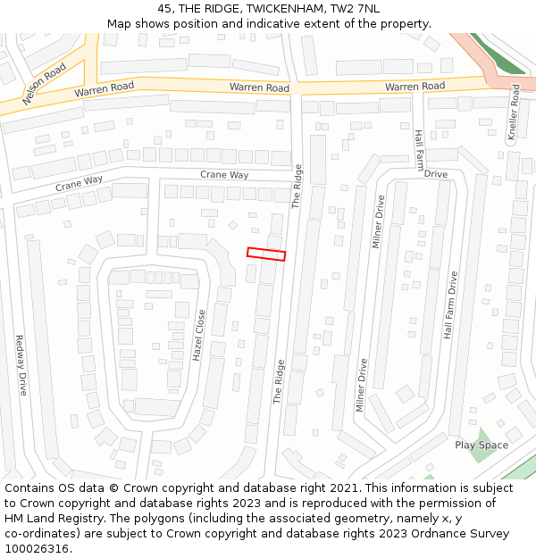 45, THE RIDGE, TWICKENHAM, TW2 7NL: Location map and indicative extent of plot