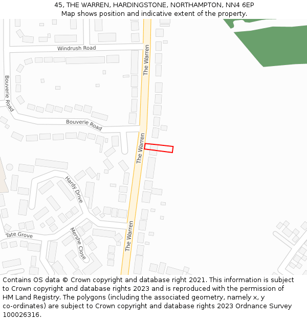 45, THE WARREN, HARDINGSTONE, NORTHAMPTON, NN4 6EP: Location map and indicative extent of plot