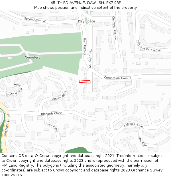 45, THIRD AVENUE, DAWLISH, EX7 9RF: Location map and indicative extent of plot