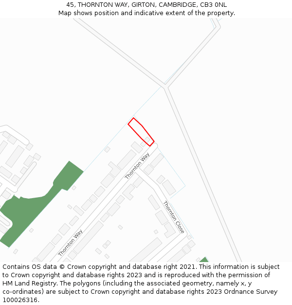 45, THORNTON WAY, GIRTON, CAMBRIDGE, CB3 0NL: Location map and indicative extent of plot