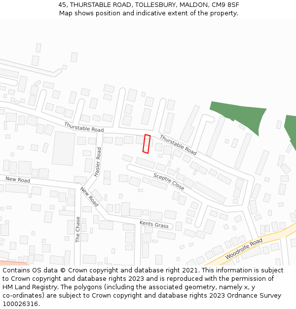 45, THURSTABLE ROAD, TOLLESBURY, MALDON, CM9 8SF: Location map and indicative extent of plot