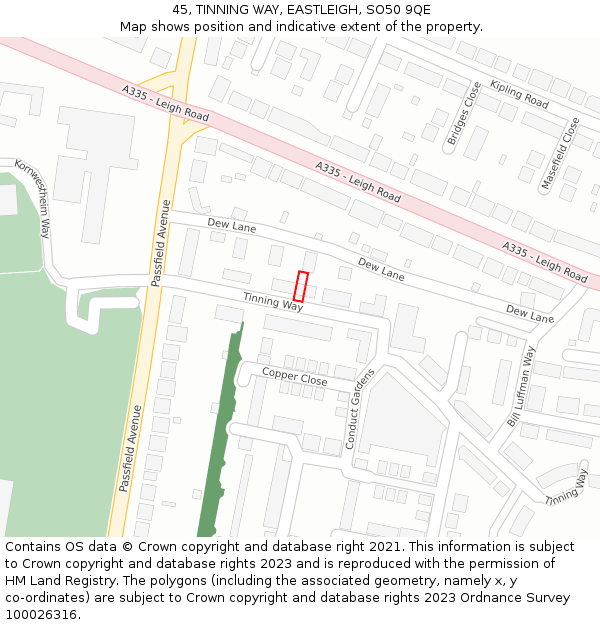 45, TINNING WAY, EASTLEIGH, SO50 9QE: Location map and indicative extent of plot