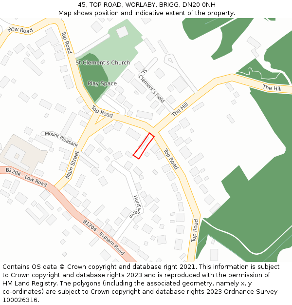 45, TOP ROAD, WORLABY, BRIGG, DN20 0NH: Location map and indicative extent of plot