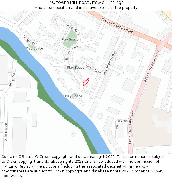 45, TOWER MILL ROAD, IPSWICH, IP1 4QF: Location map and indicative extent of plot