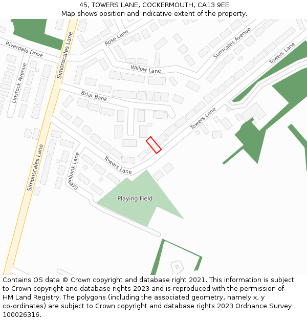 45, TOWERS LANE, COCKERMOUTH, CA13 9EE: Location map and indicative extent of plot