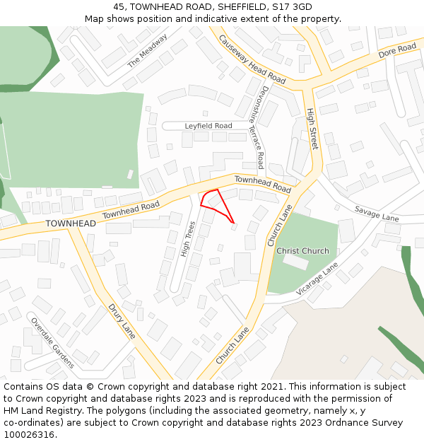 45, TOWNHEAD ROAD, SHEFFIELD, S17 3GD: Location map and indicative extent of plot