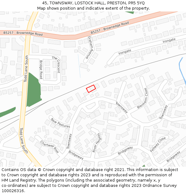 45, TOWNSWAY, LOSTOCK HALL, PRESTON, PR5 5YQ: Location map and indicative extent of plot