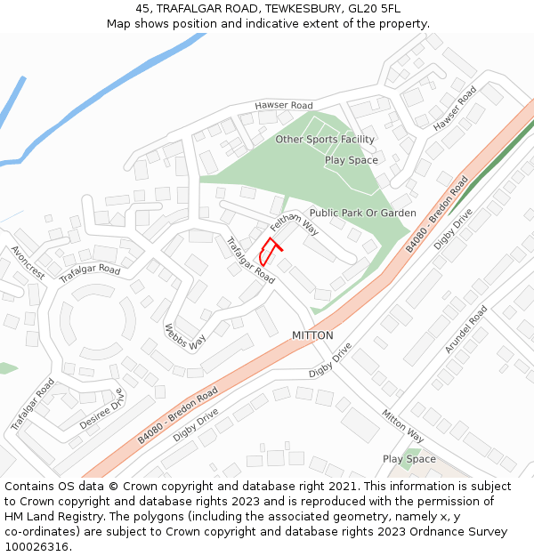 45, TRAFALGAR ROAD, TEWKESBURY, GL20 5FL: Location map and indicative extent of plot