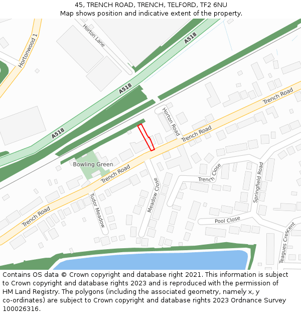 45, TRENCH ROAD, TRENCH, TELFORD, TF2 6NU: Location map and indicative extent of plot