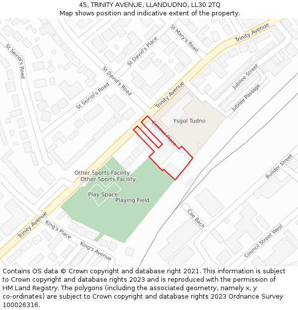 45, TRINITY AVENUE, LLANDUDNO, LL30 2TQ: Location map and indicative extent of plot