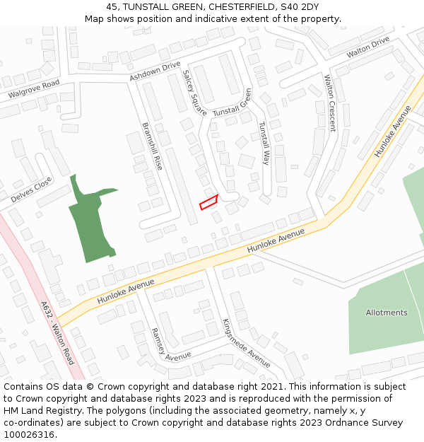 45, TUNSTALL GREEN, CHESTERFIELD, S40 2DY: Location map and indicative extent of plot
