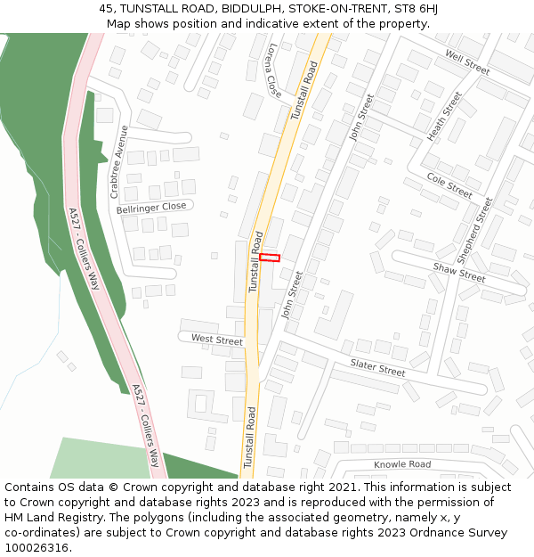 45, TUNSTALL ROAD, BIDDULPH, STOKE-ON-TRENT, ST8 6HJ: Location map and indicative extent of plot