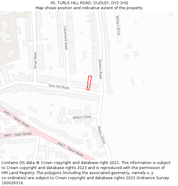 45, TURLS HILL ROAD, DUDLEY, DY3 1HQ: Location map and indicative extent of plot