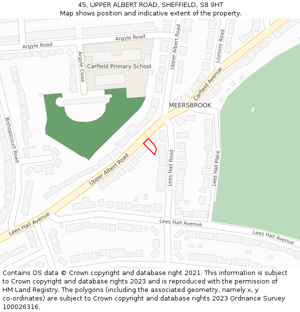 45, UPPER ALBERT ROAD, SHEFFIELD, S8 9HT: Location map and indicative extent of plot