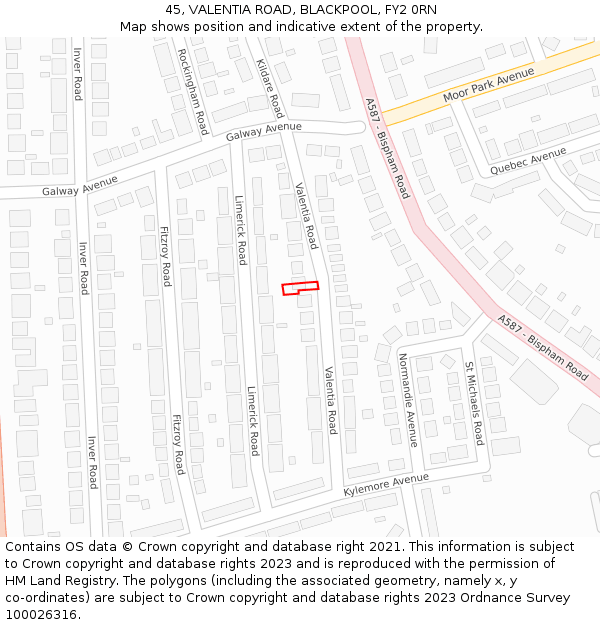 45, VALENTIA ROAD, BLACKPOOL, FY2 0RN: Location map and indicative extent of plot