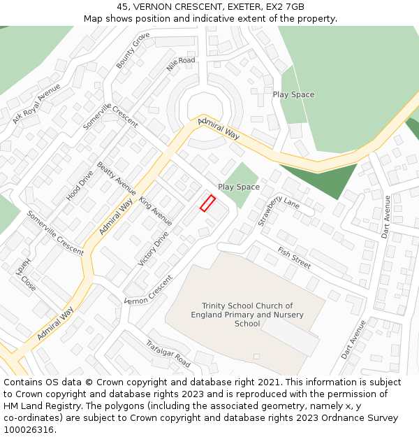 45, VERNON CRESCENT, EXETER, EX2 7GB: Location map and indicative extent of plot