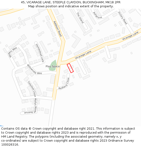 45, VICARAGE LANE, STEEPLE CLAYDON, BUCKINGHAM, MK18 2PR: Location map and indicative extent of plot