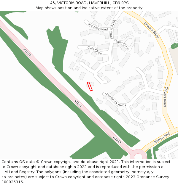 45, VICTORIA ROAD, HAVERHILL, CB9 9PS: Location map and indicative extent of plot