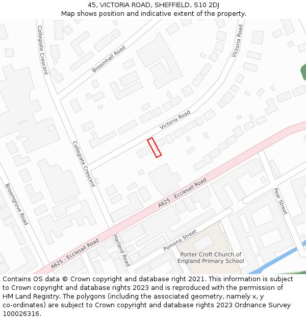 45, VICTORIA ROAD, SHEFFIELD, S10 2DJ: Location map and indicative extent of plot