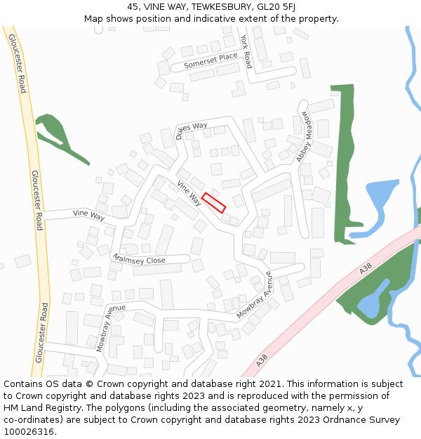 45, VINE WAY, TEWKESBURY, GL20 5FJ: Location map and indicative extent of plot