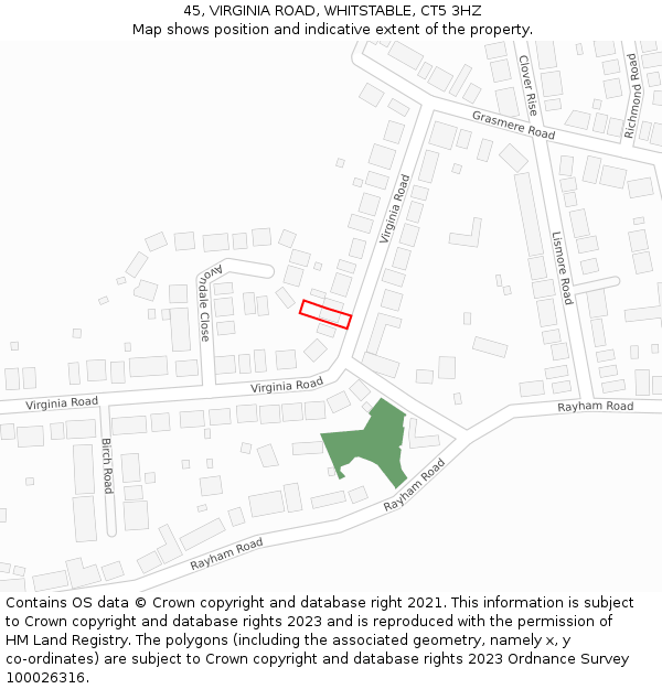 45, VIRGINIA ROAD, WHITSTABLE, CT5 3HZ: Location map and indicative extent of plot