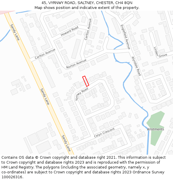 45, VYRNWY ROAD, SALTNEY, CHESTER, CH4 8QN: Location map and indicative extent of plot