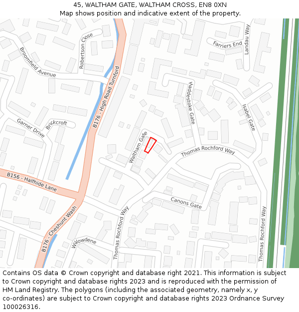 45, WALTHAM GATE, WALTHAM CROSS, EN8 0XN: Location map and indicative extent of plot