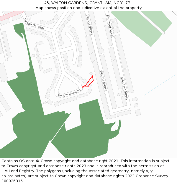 45, WALTON GARDENS, GRANTHAM, NG31 7BH: Location map and indicative extent of plot