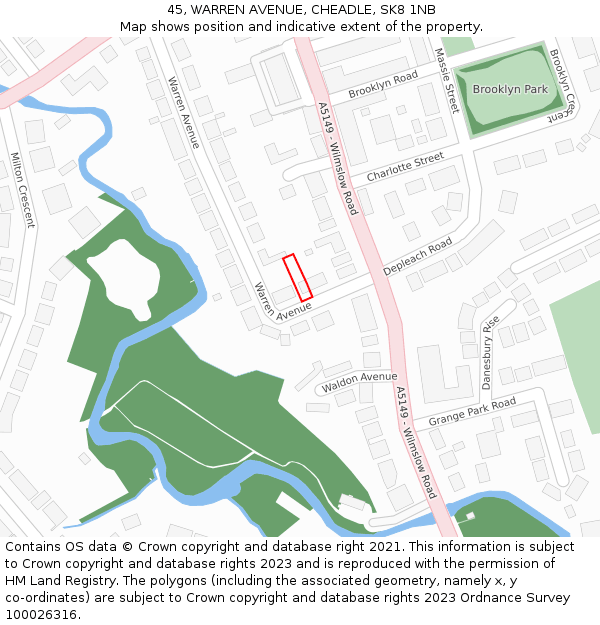 45, WARREN AVENUE, CHEADLE, SK8 1NB: Location map and indicative extent of plot