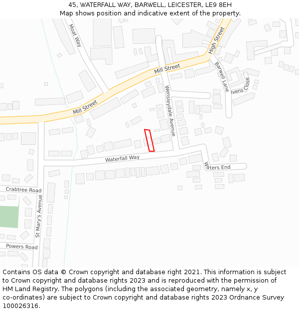 45, WATERFALL WAY, BARWELL, LEICESTER, LE9 8EH: Location map and indicative extent of plot