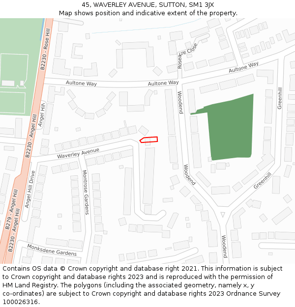 45, WAVERLEY AVENUE, SUTTON, SM1 3JX: Location map and indicative extent of plot