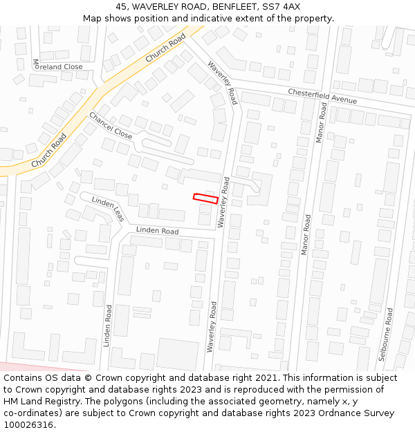 45, WAVERLEY ROAD, BENFLEET, SS7 4AX: Location map and indicative extent of plot