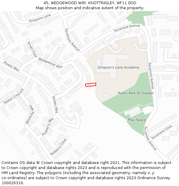 45, WEDGEWOOD WAY, KNOTTINGLEY, WF11 0DD: Location map and indicative extent of plot