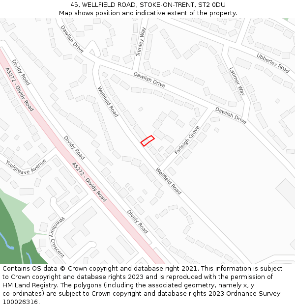 45, WELLFIELD ROAD, STOKE-ON-TRENT, ST2 0DU: Location map and indicative extent of plot